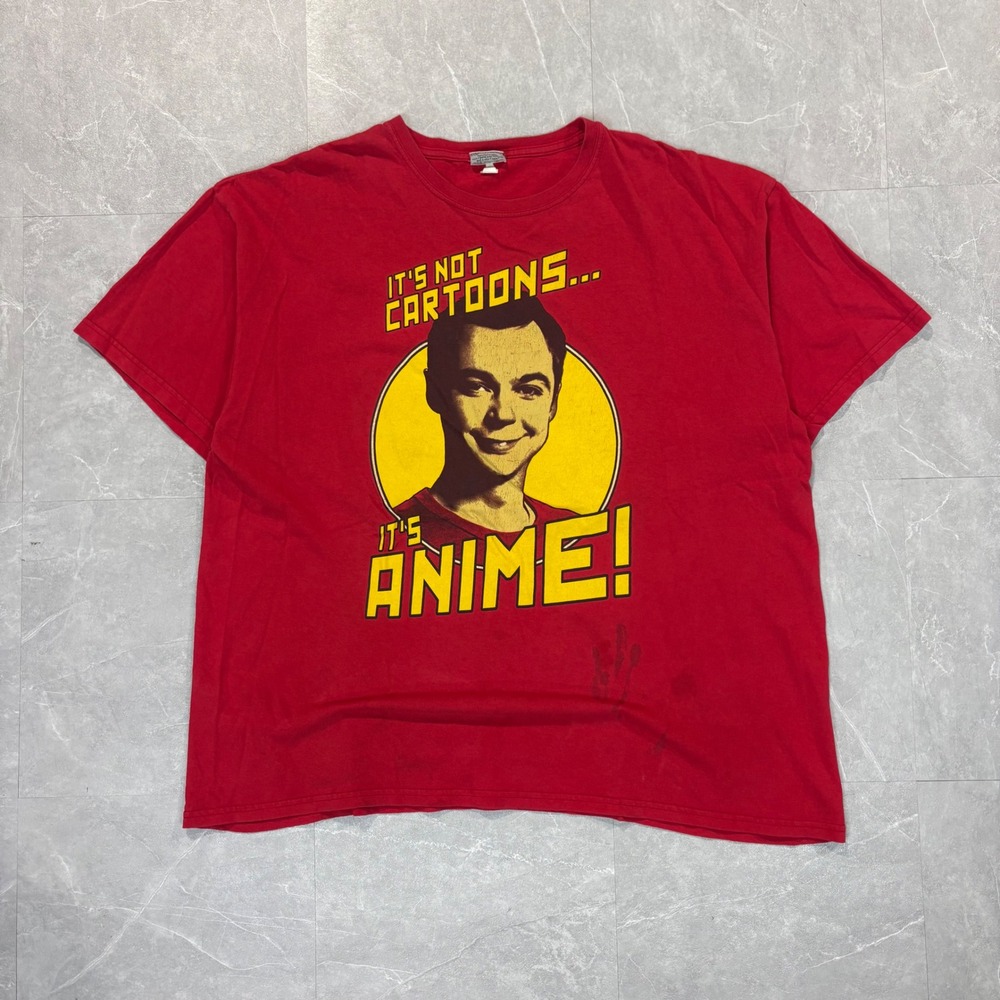 Big Bang Theory Sheldon It's Not Cartoons It's Anime Red Graphic T-Shirt 2XL